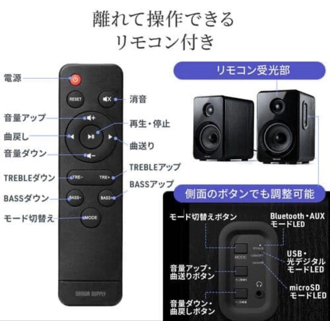 サンワダイレクト PCスピーカー 高出力80W 400-SP104