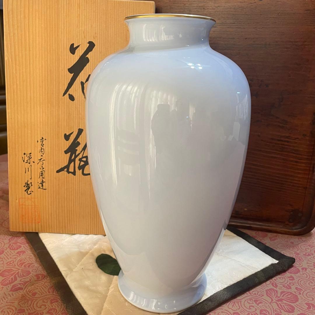 美品　深川製磁　花瓶　桜と鳥　花生　　高さ約28cm