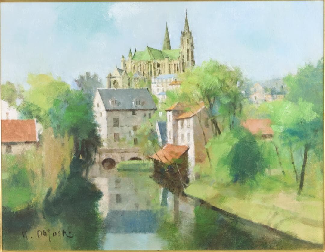 【真作】 大歳克衛 「 シャルトル新緑 」 油彩F6号　青木画廊　BJ237