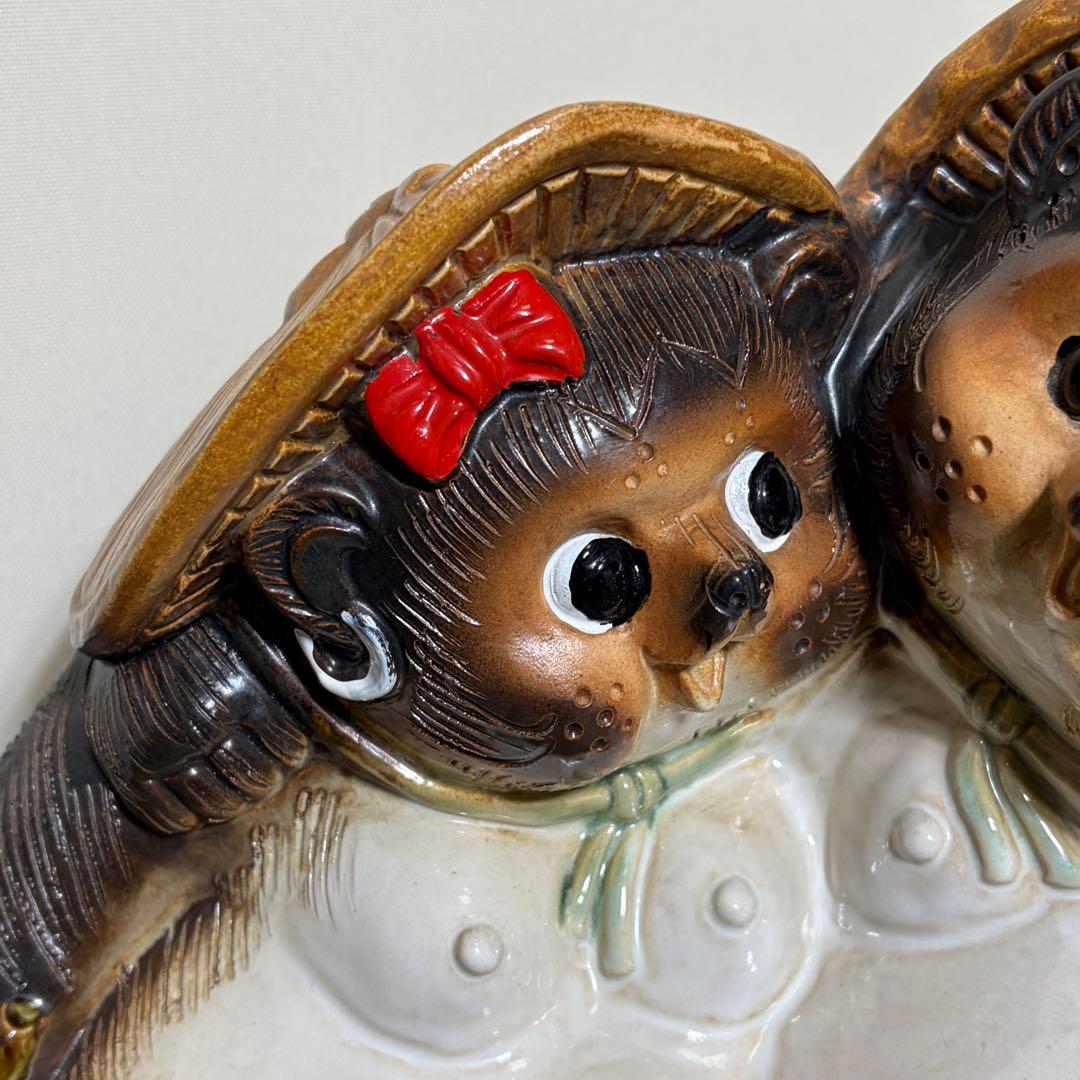 信楽焼 家族仲良しタヌキ /陶器 縁起物 たぬき 置物