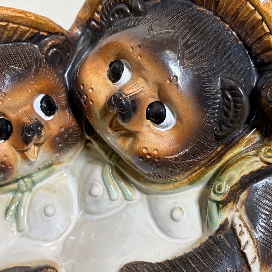 信楽焼 家族仲良しタヌキ /陶器 縁起物 たぬき 置物