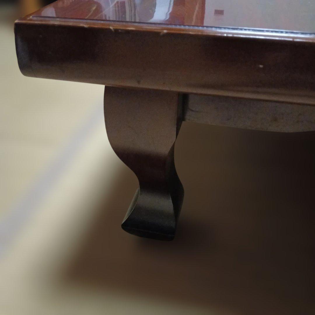 引取限定　ダークブラウン木製座卓　一枚板風　取り外し脚　猫脚　DIY