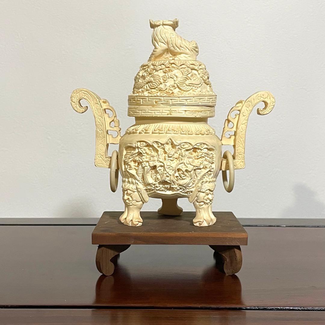 『中国』　アンティーク　練物　獅子鈕蓋爐　香炉　置物 骨董 中国工芸品香炉
