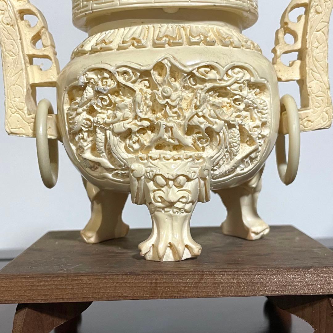 『中国』　アンティーク　練物　獅子鈕蓋爐　香炉　置物 骨董 中国工芸品香炉