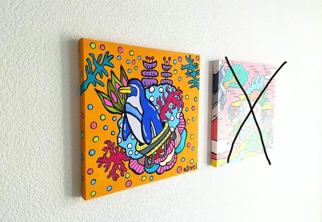 【吉兆ペンギンのまどろみ旅路】　アクリル画　原画