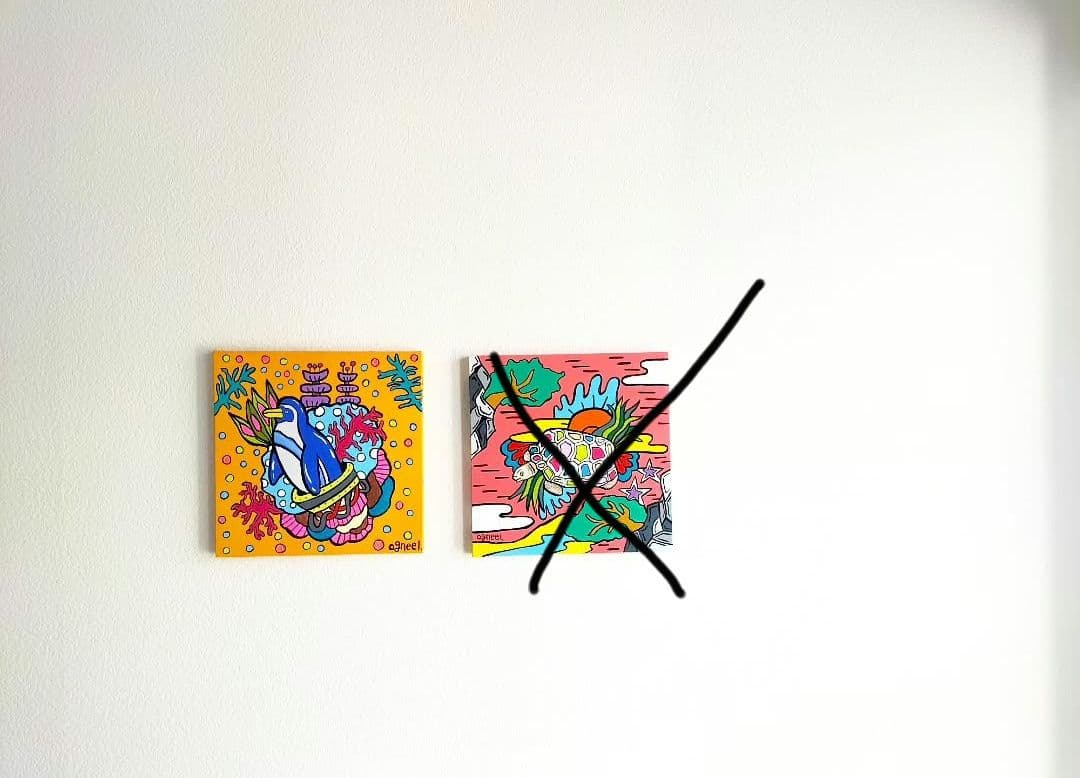 【吉兆ペンギンのまどろみ旅路】　アクリル画　原画