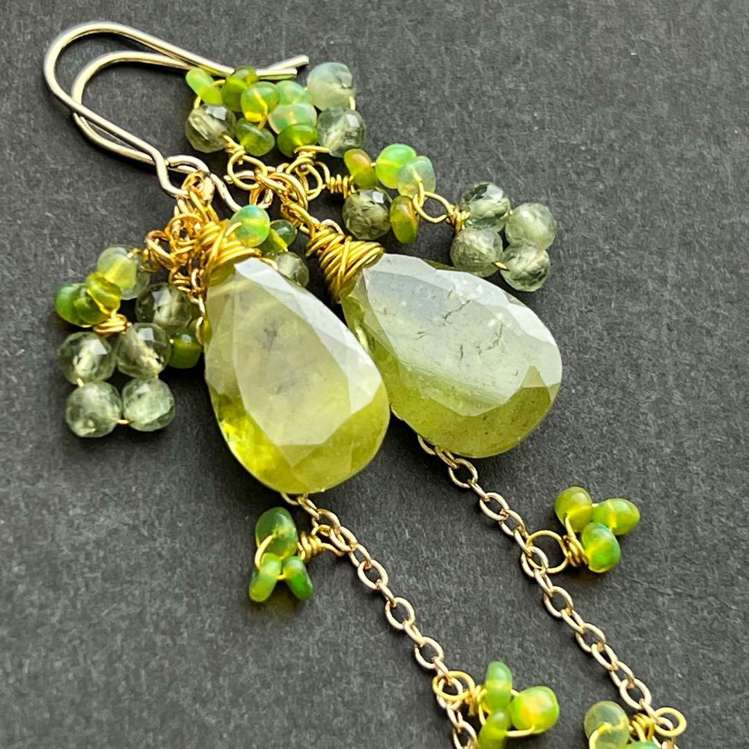 14kgf 天然　スフェーン×エチオピアンオパール×アパタイト　ピアス　　天然石