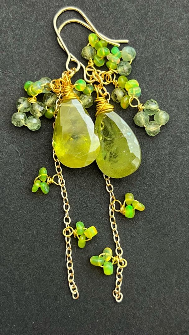 14kgf 天然　スフェーン×エチオピアンオパール×アパタイト　ピアス　　天然石