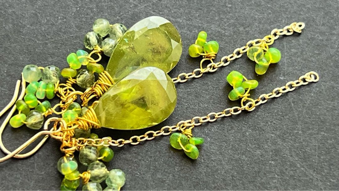 14kgf 天然　スフェーン×エチオピアンオパール×アパタイト　ピアス　　天然石