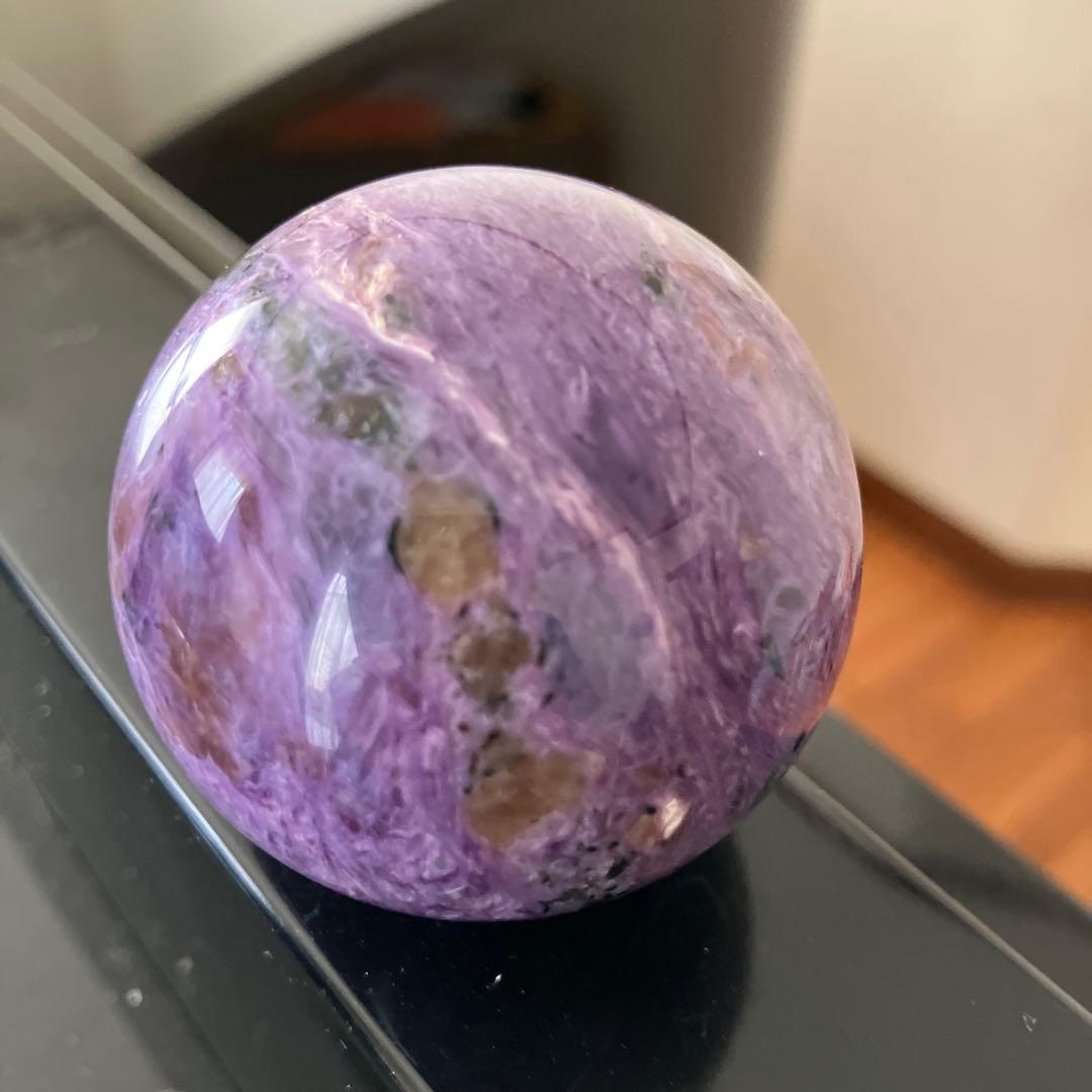 高品質！チャロアイト　スフィア　天然石置物　E206