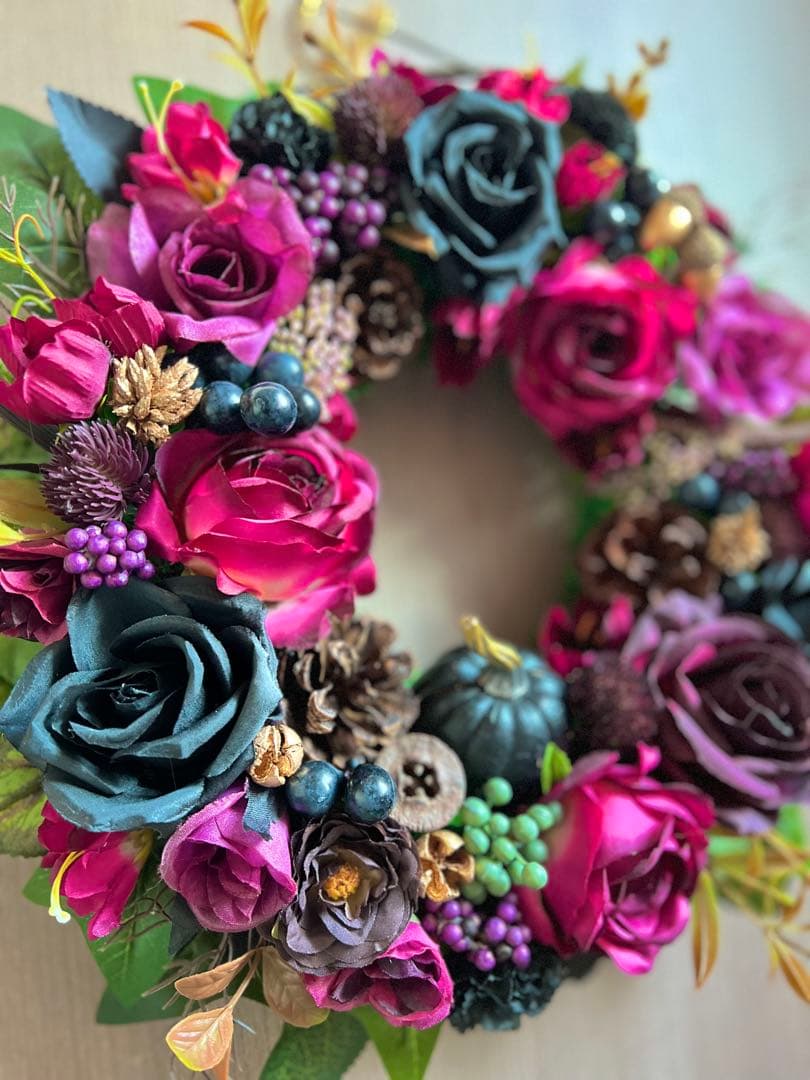 特大 ヴィランズ 薔薇 大人 木の実 ヴィンテージ ハロウィンリース 玄関リース