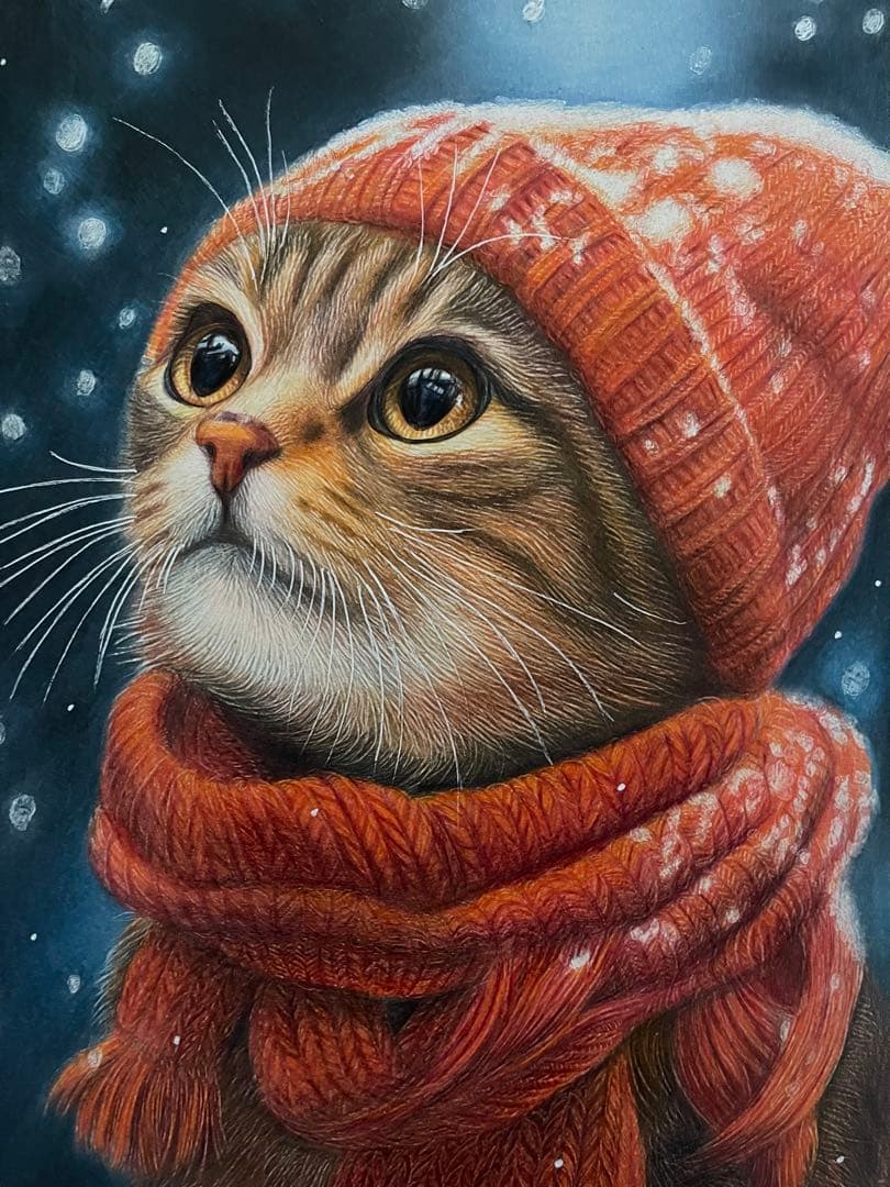 色鉛筆画A4 キジトラ.仔猫