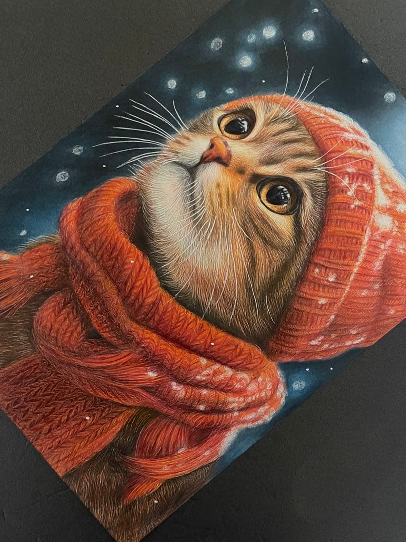 色鉛筆画A4 キジトラ.仔猫