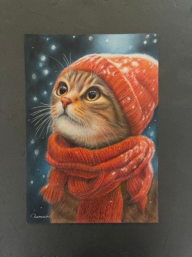 色鉛筆画A4 キジトラ.仔猫