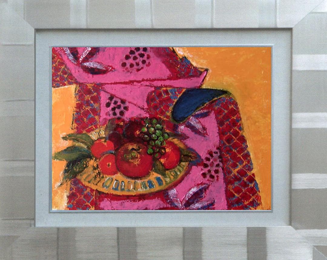 油絵 菅家令子 絵 絵画インテリア 額付(黒) uF6-113902 静物 果物