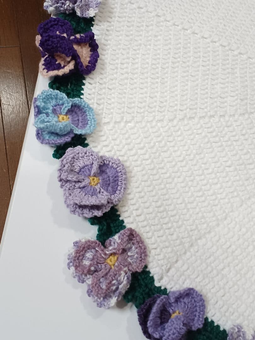 パンジーの　花束ブランケット　カシミア100%で温か