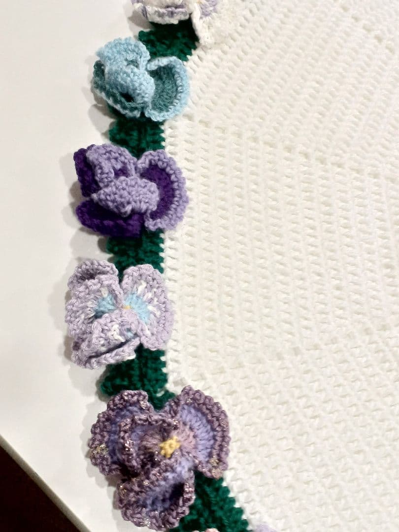 パンジーの　花束ブランケット　カシミア100%で温か