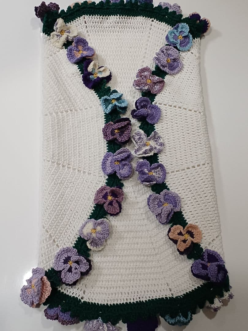 パンジーの　花束ブランケット　カシミア100%で温か