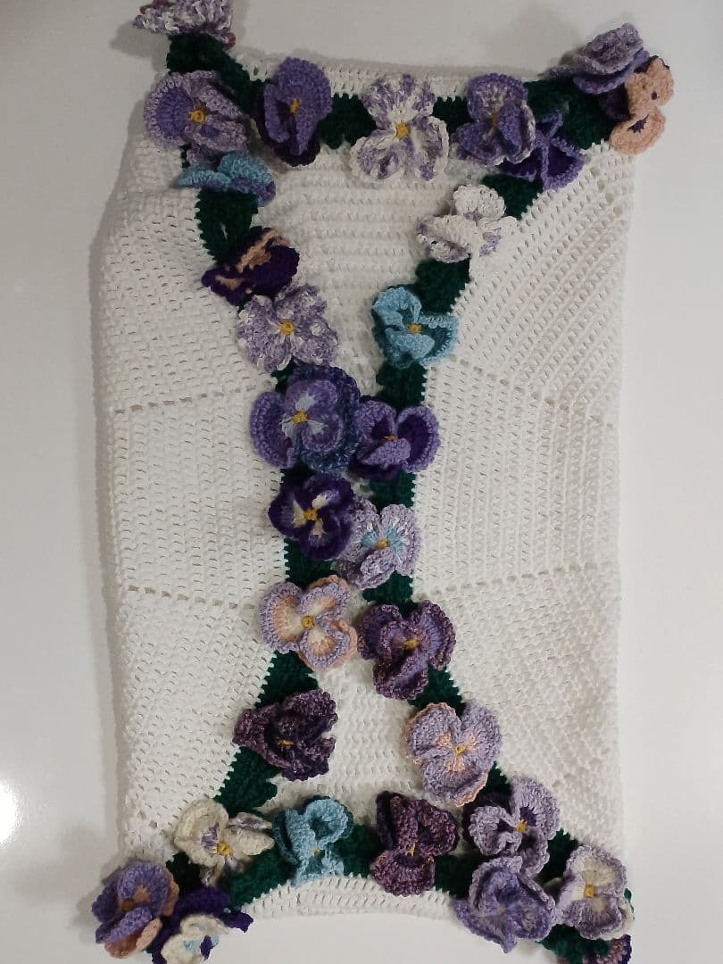 パンジーの　花束ブランケット　カシミア100%で温か