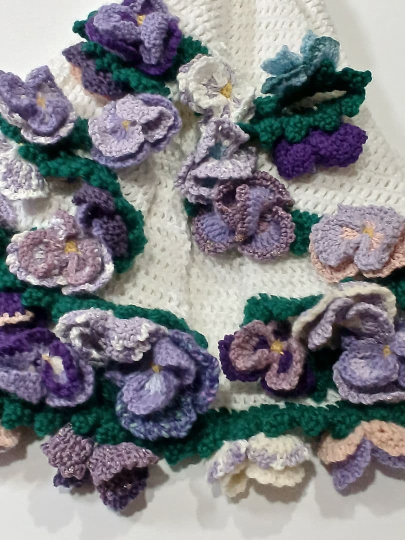 パンジーの　花束ブランケット　カシミア100%で温か