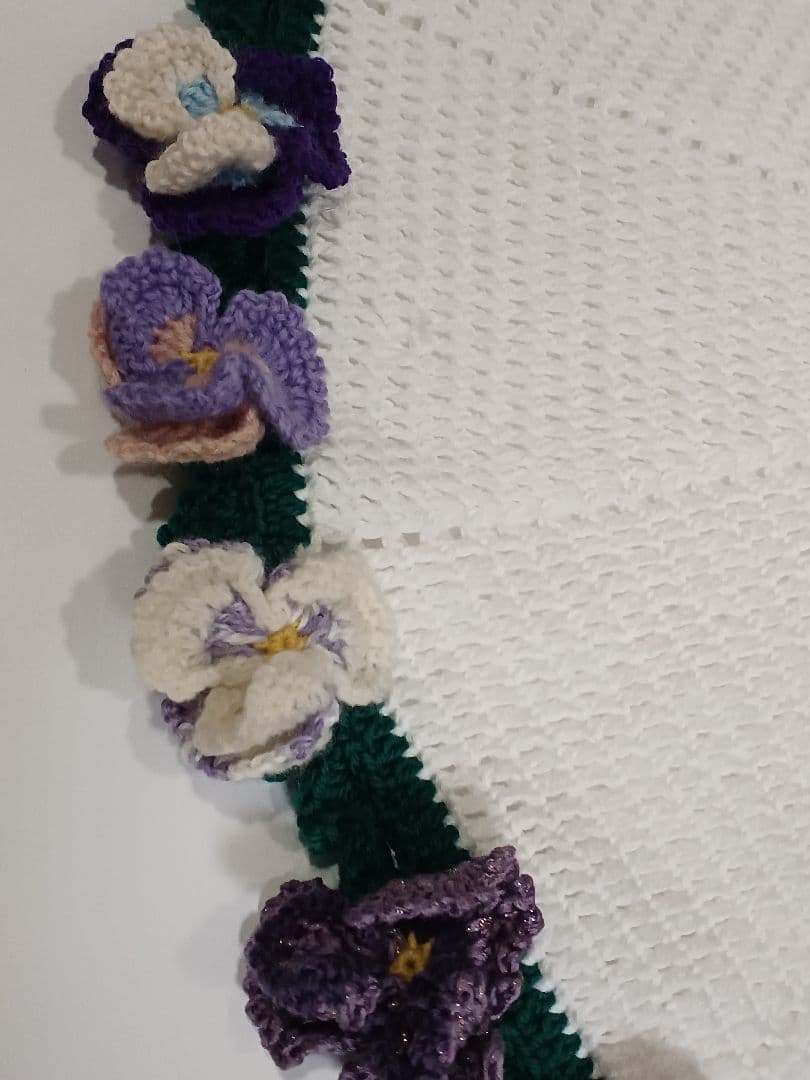 パンジーの　花束ブランケット　カシミア100%で温か