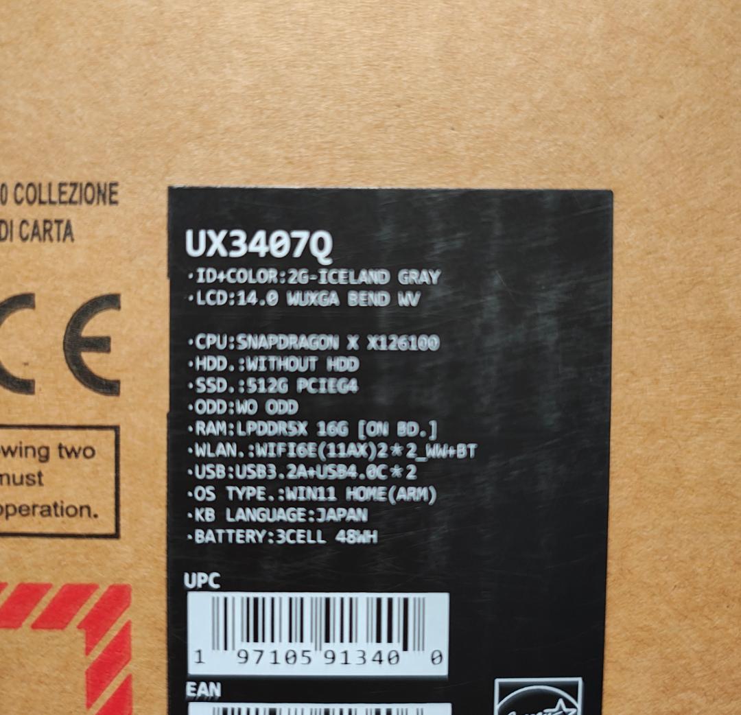 Windowsノート本体 ASUS Zenbook SORA (UX3407) Copilot+ PC