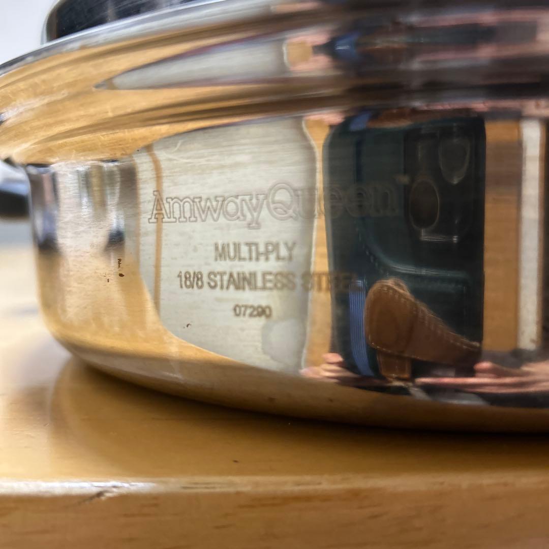 アムウェイ　大フライパン（フタ付）ステンレス　ガス火、IH可能　➕DVD