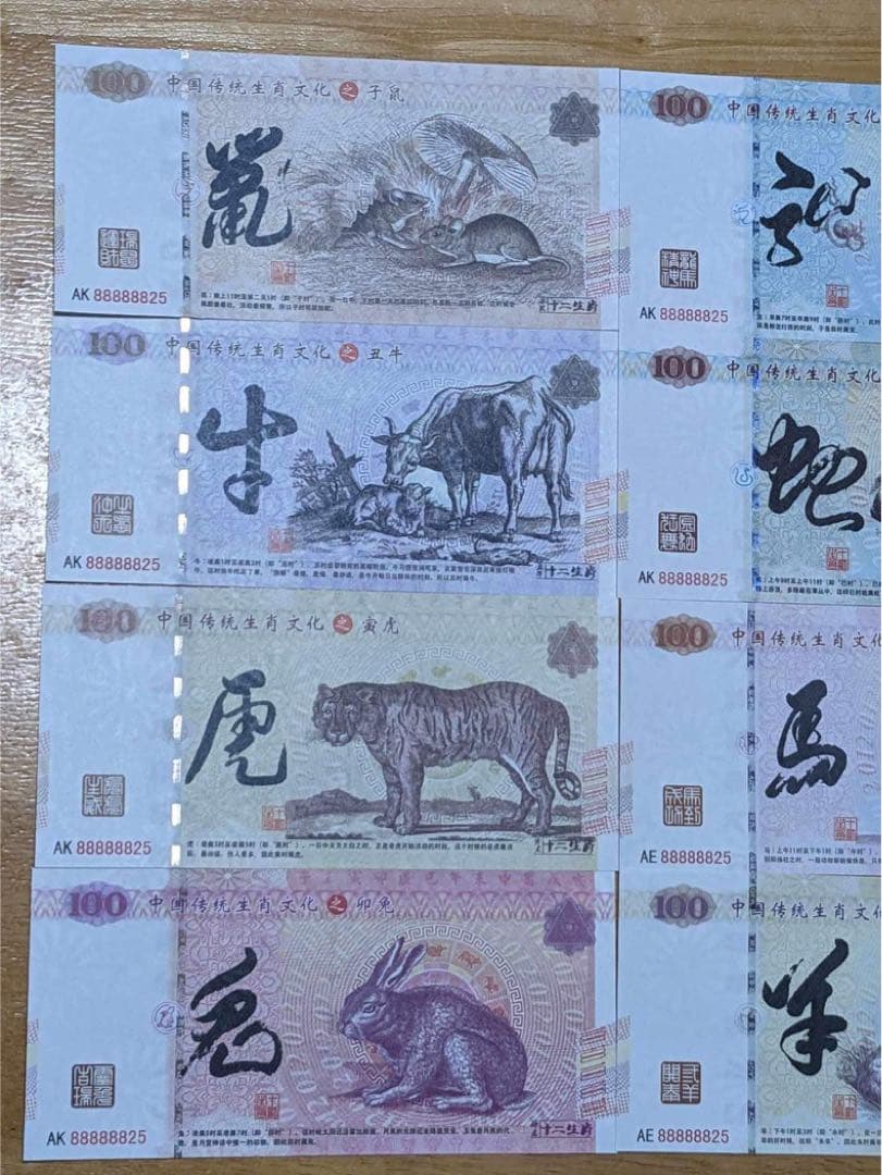 中国の十二支　伝統動物　記念紙幣　12枚セット