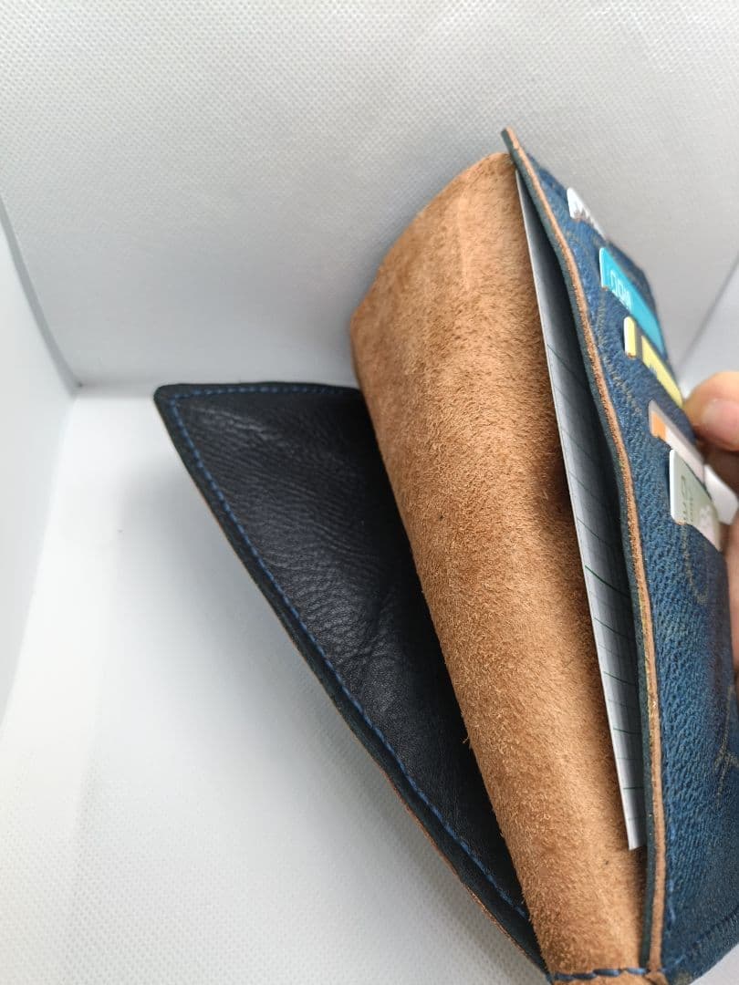 デニムヌメ革 長財布 カード大容量　カード最大20枚収納　一点物　新品