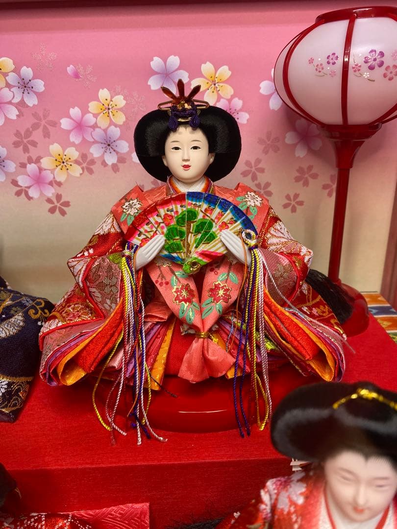 東京久月　雛人形五人飾りアクリルケース入り・間口約５２×奥行約３２×高さ約３５㎝