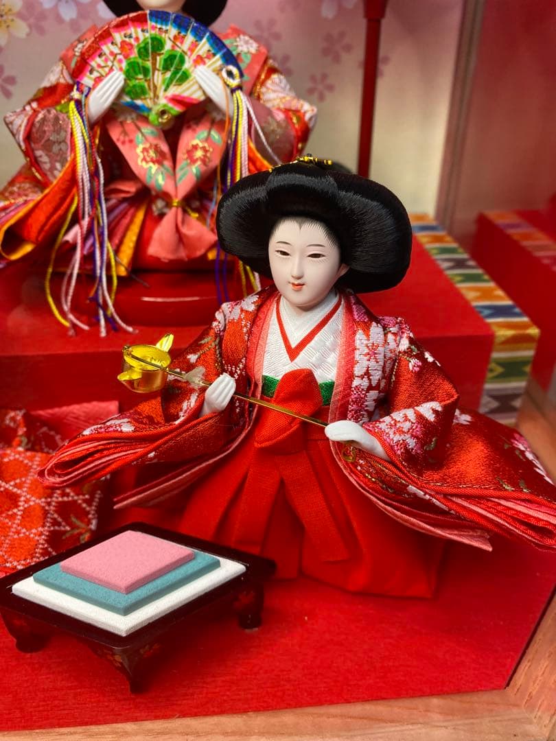 東京久月　雛人形五人飾りアクリルケース入り・間口約５２×奥行約３２×高さ約３５㎝