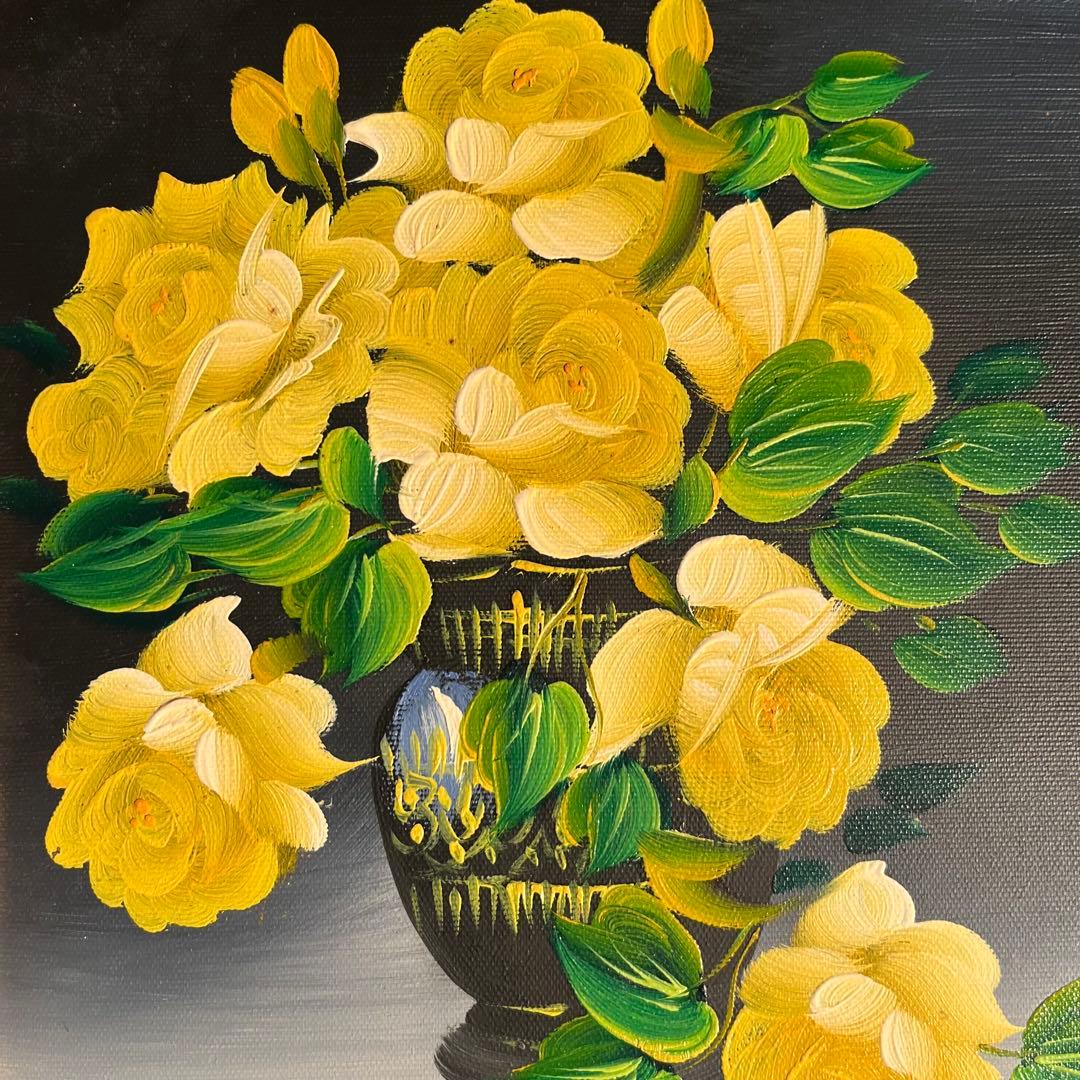 手書き油絵 花瓶のバラ 額付 肉筆絵画 インテリア 有名絵画 油彩画