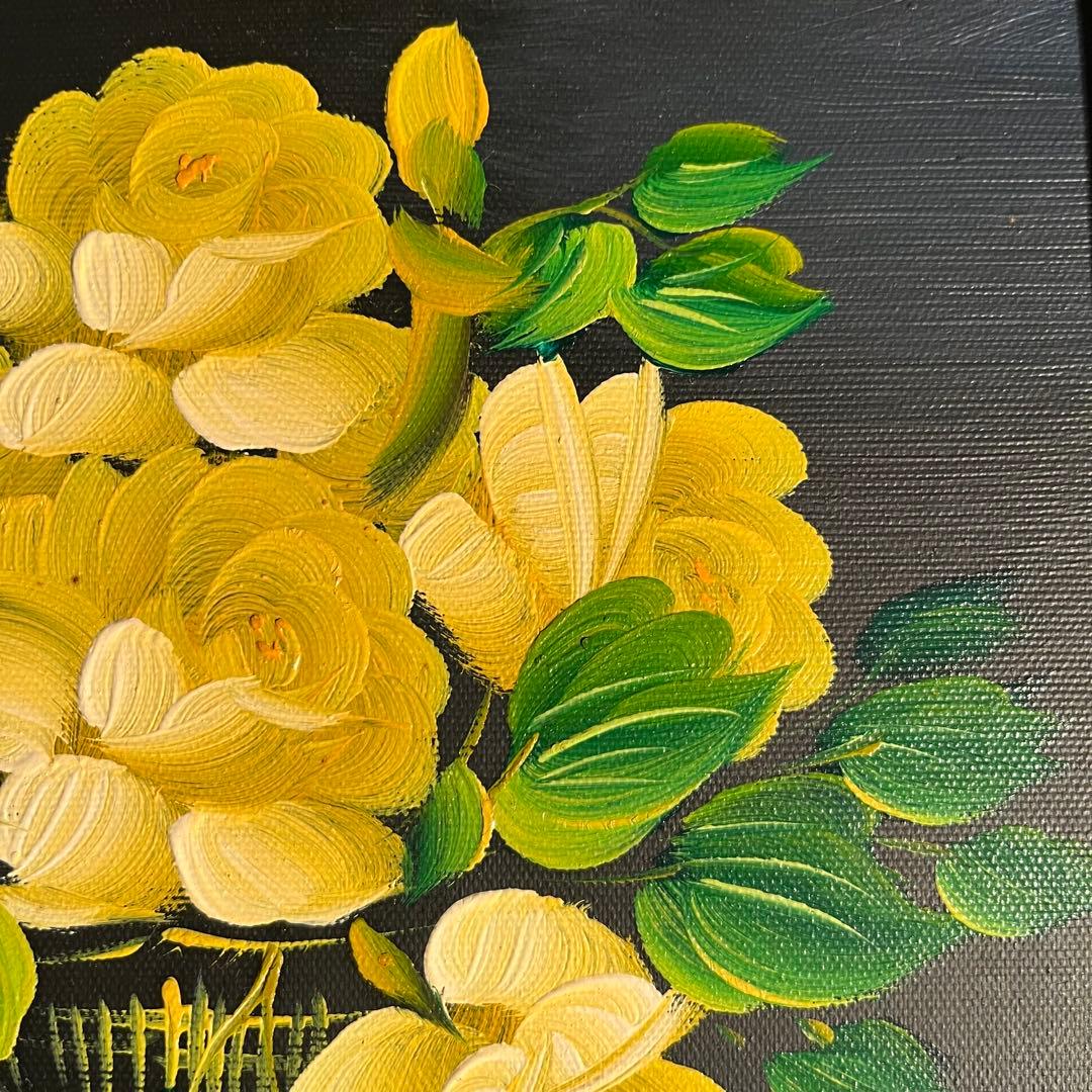 手書き油絵 花瓶のバラ 額付 肉筆絵画 インテリア 有名絵画 油彩画
