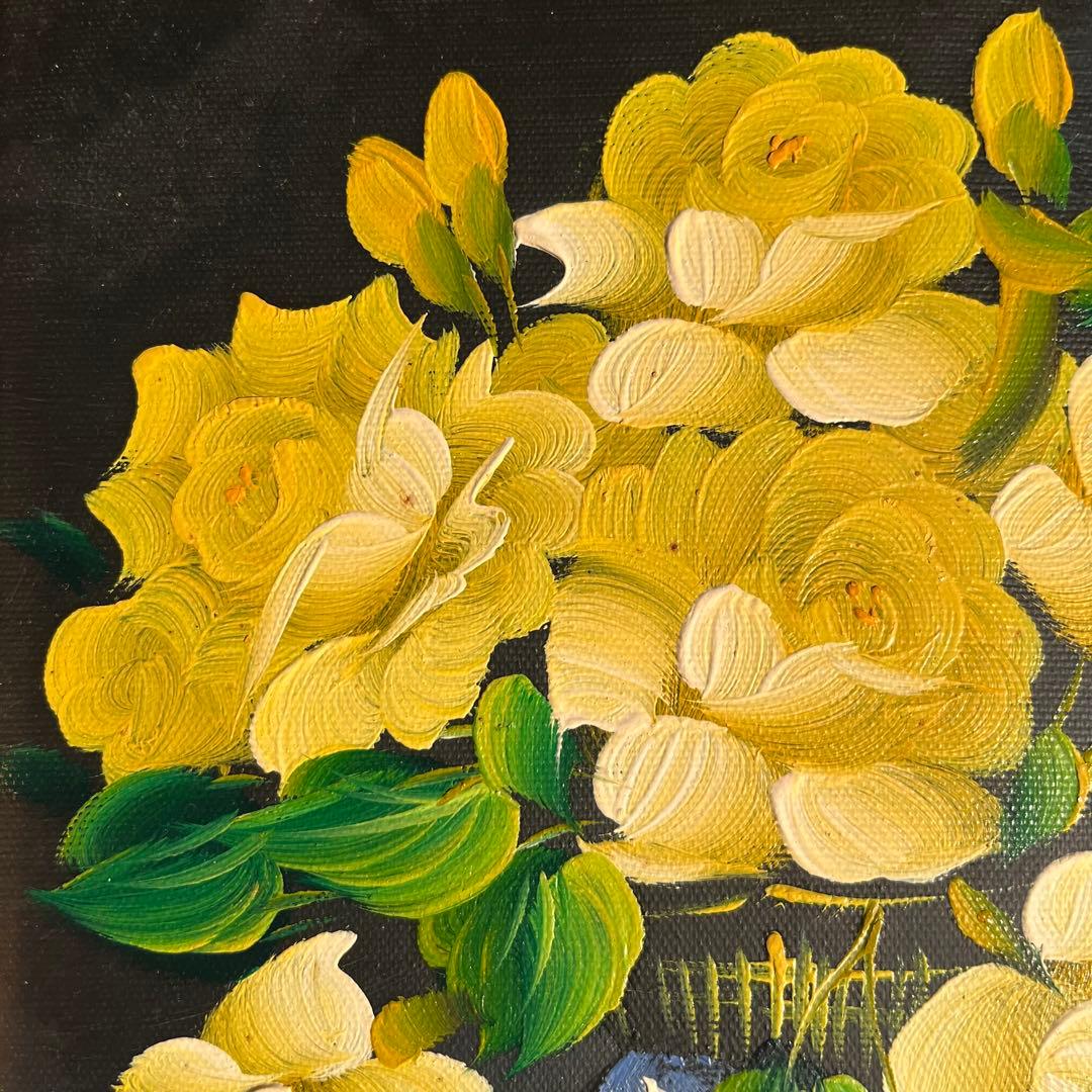 手書き油絵 花瓶のバラ 額付 肉筆絵画 インテリア 有名絵画 油彩画
