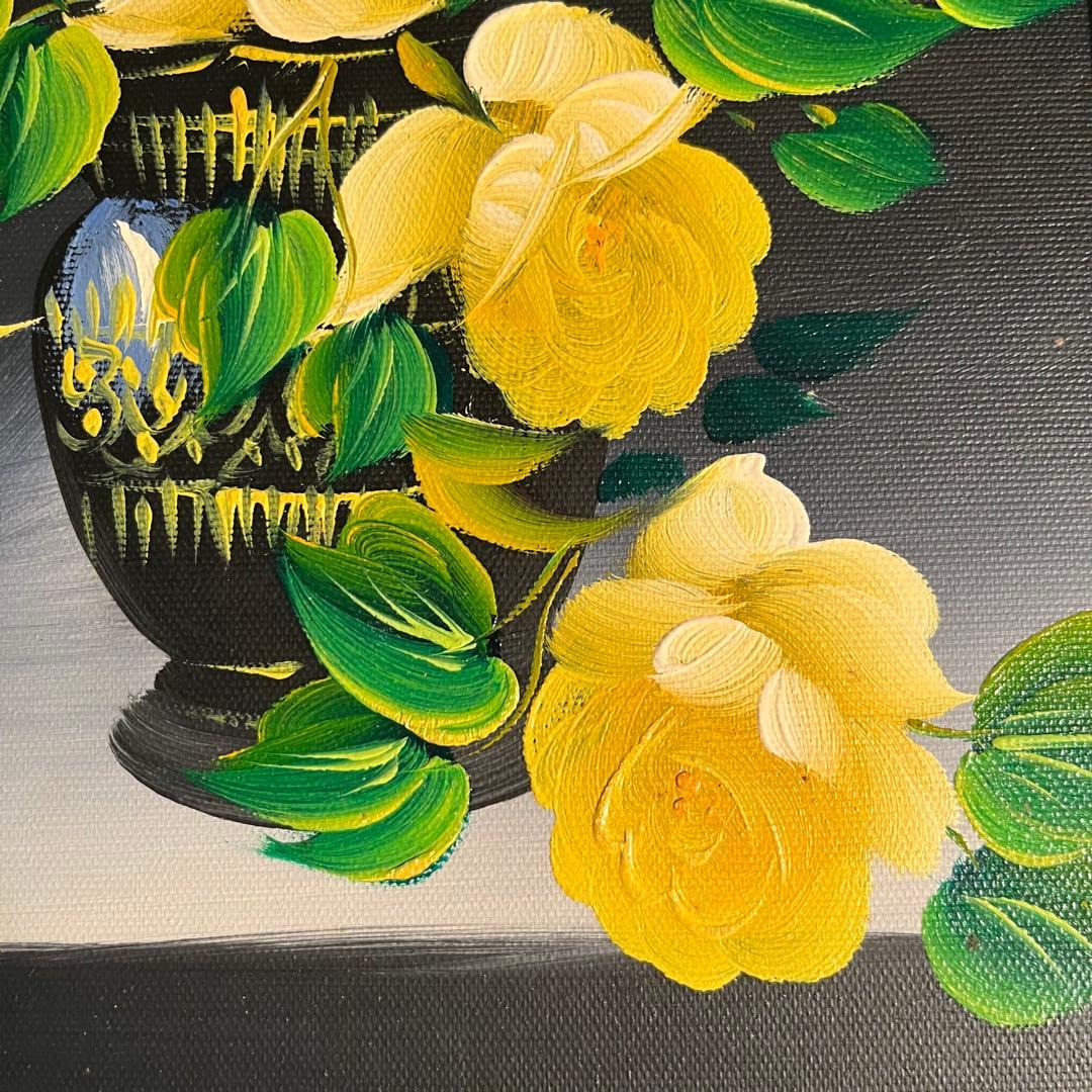手書き油絵 花瓶のバラ 額付 肉筆絵画 インテリア 有名絵画 油彩画