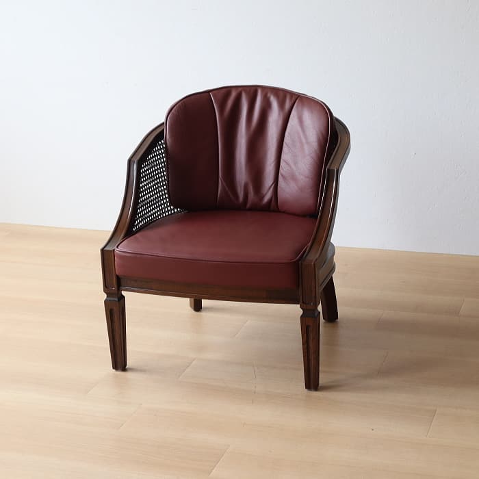 アンティーク カリモク Domani 一人掛け椅子 本革 ナラ材