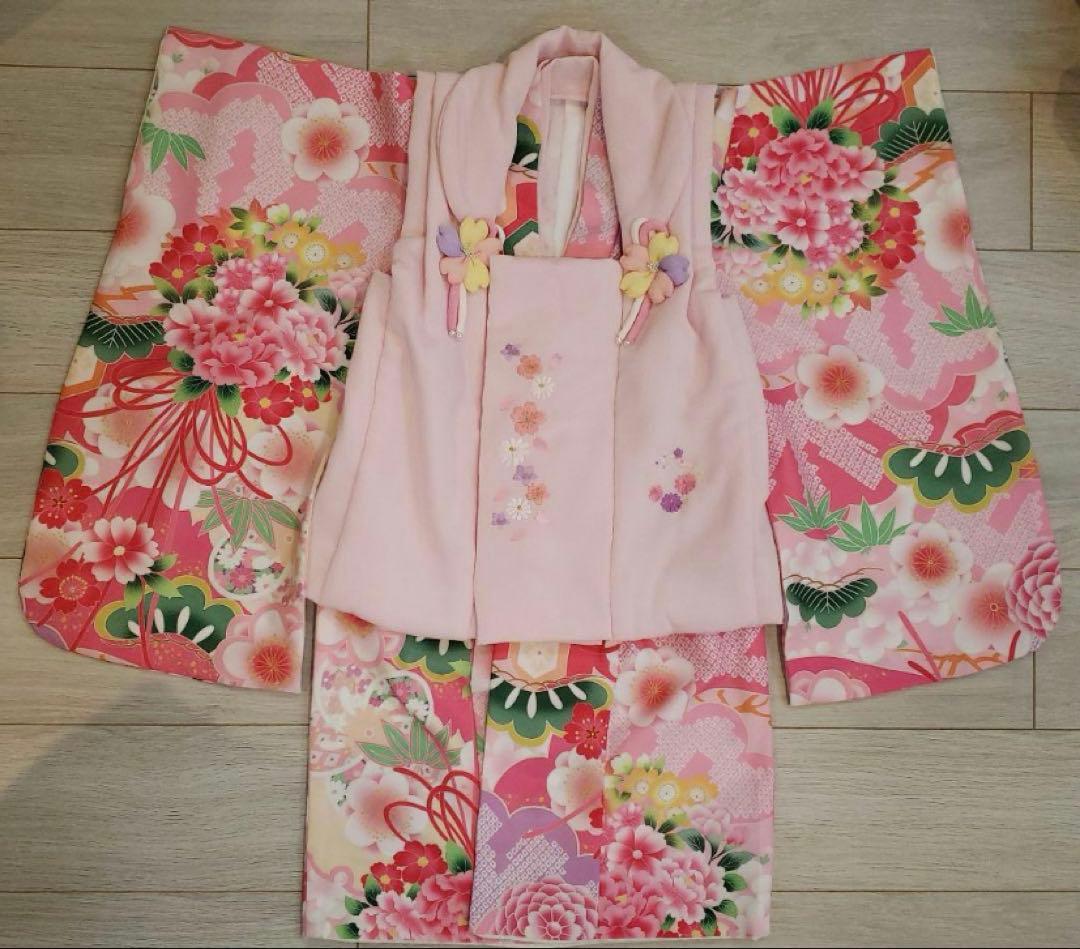 【式部浪漫】七五三 3歳 着物 被布 セット 日本製 ピンク花柄お祝い事お正月