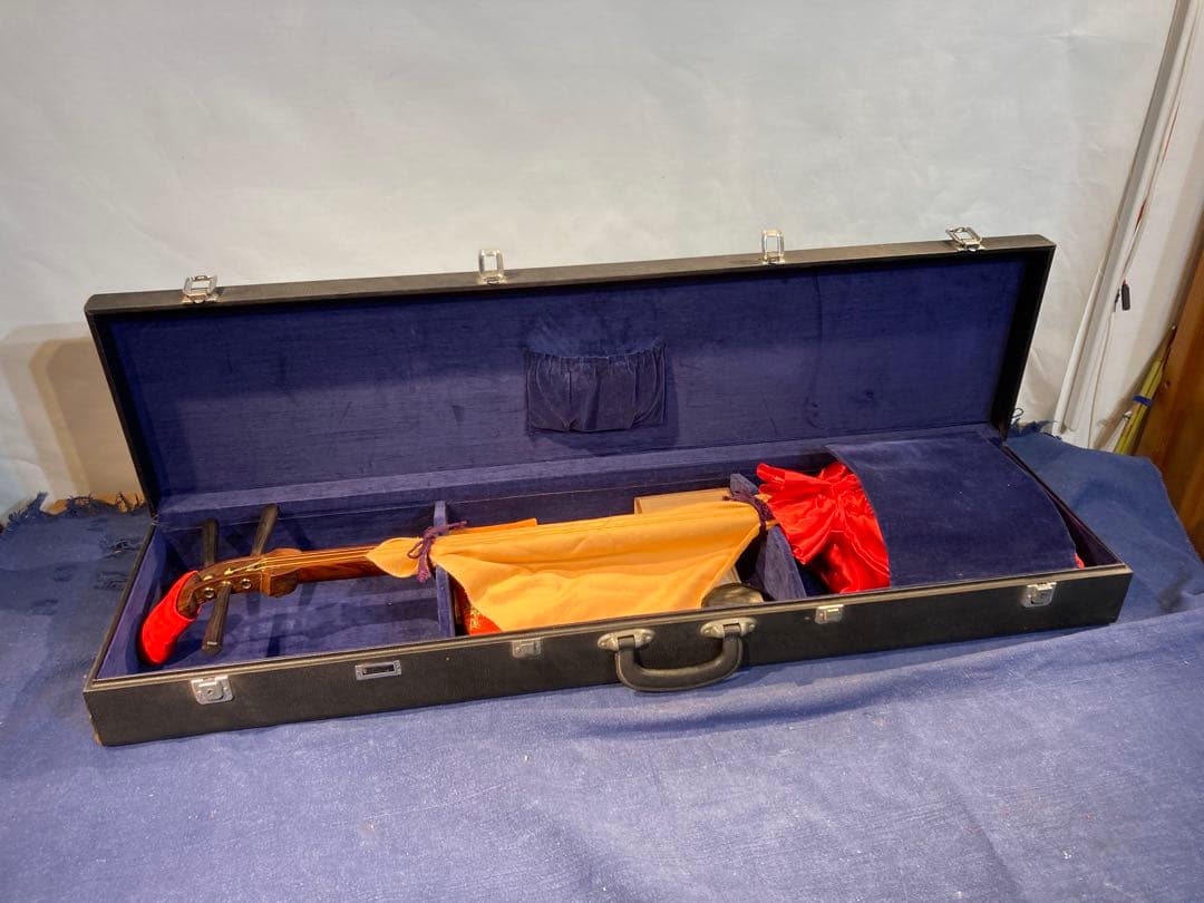 画像58枚 現状 三味線 本体 溝無し ハードケース付 その他パーツおまけ
