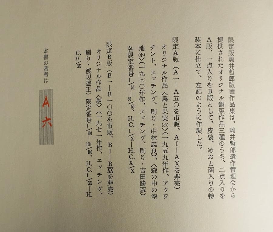 駒井哲郎版画作品集 限定A版 限定50部（皮装）
