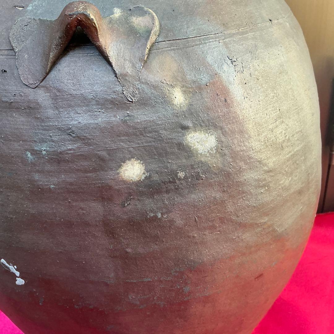 みけこしょうささん専用　備前焼　茶色　陶器製　花瓶　備前窯　『中壺』　耳有り