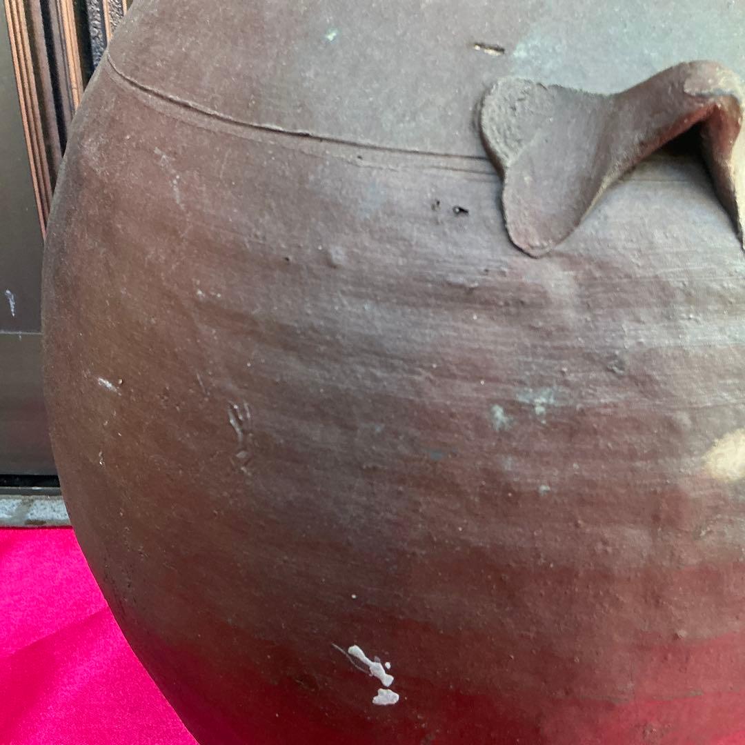 みけこしょうささん専用　備前焼　茶色　陶器製　花瓶　備前窯　『中壺』　耳有り