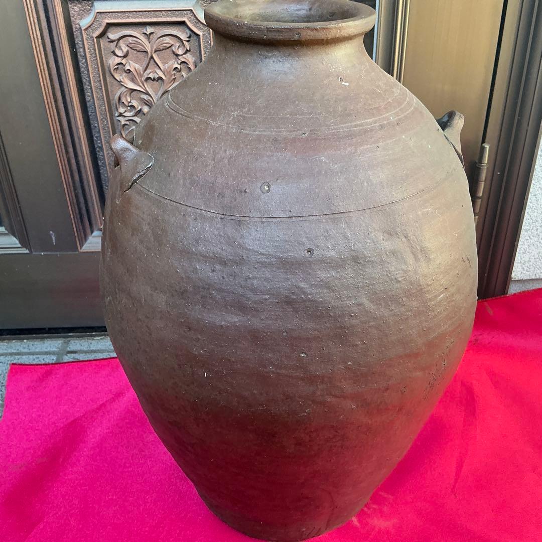 みけこしょうささん専用　備前焼　茶色　陶器製　花瓶　備前窯　『中壺』　耳有り