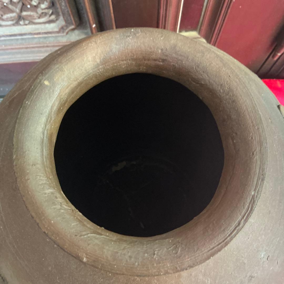 みけこしょうささん専用　備前焼　茶色　陶器製　花瓶　備前窯　『中壺』　耳有り