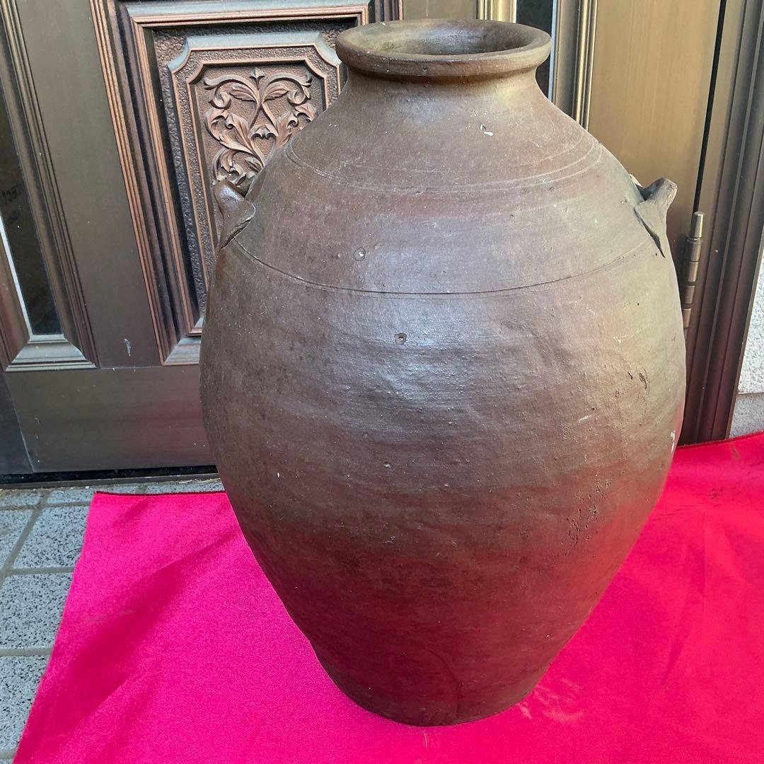 みけこしょうささん専用　備前焼　茶色　陶器製　花瓶　備前窯　『中壺』　耳有り