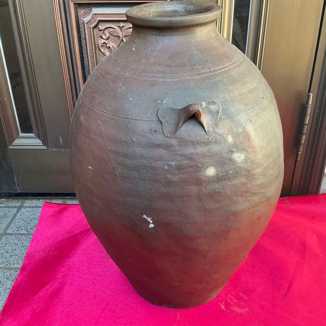 みけこしょうささん専用　備前焼　茶色　陶器製　花瓶　備前窯　『中壺』　耳有り