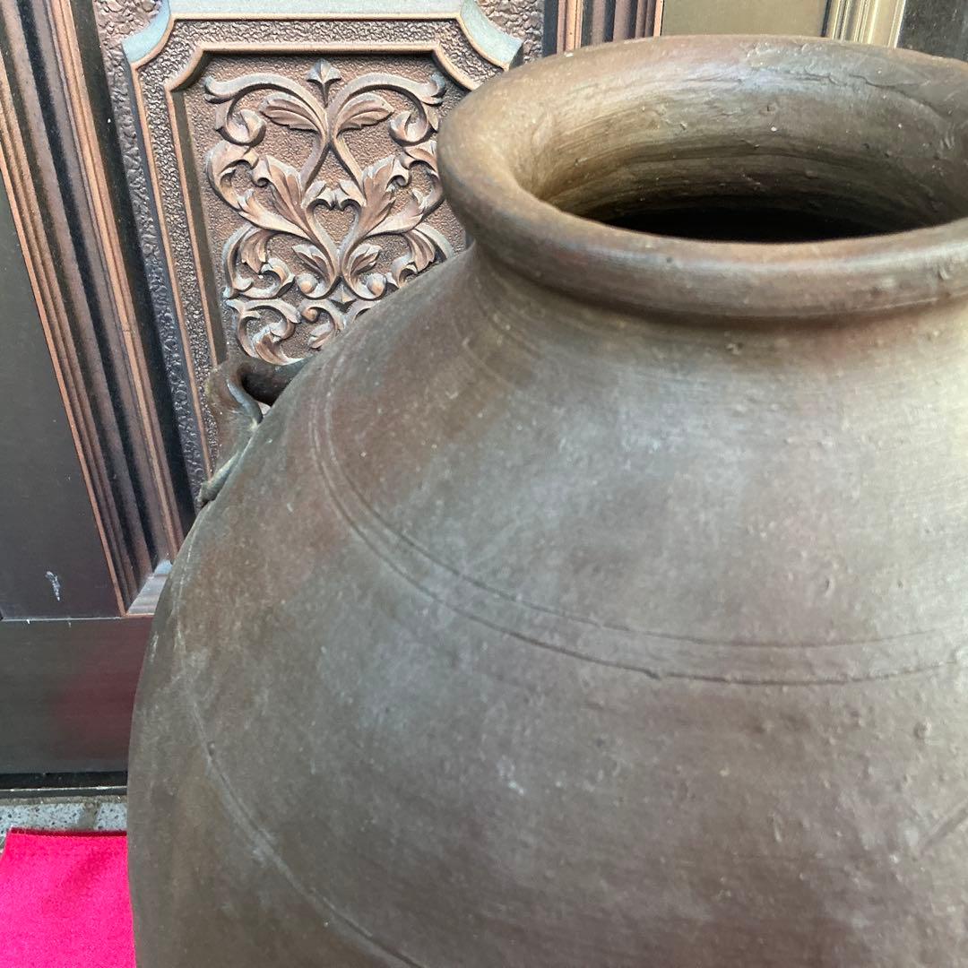 みけこしょうささん専用　備前焼　茶色　陶器製　花瓶　備前窯　『中壺』　耳有り