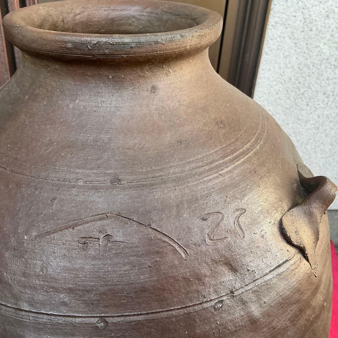 みけこしょうささん専用　備前焼　茶色　陶器製　花瓶　備前窯　『中壺』　耳有り