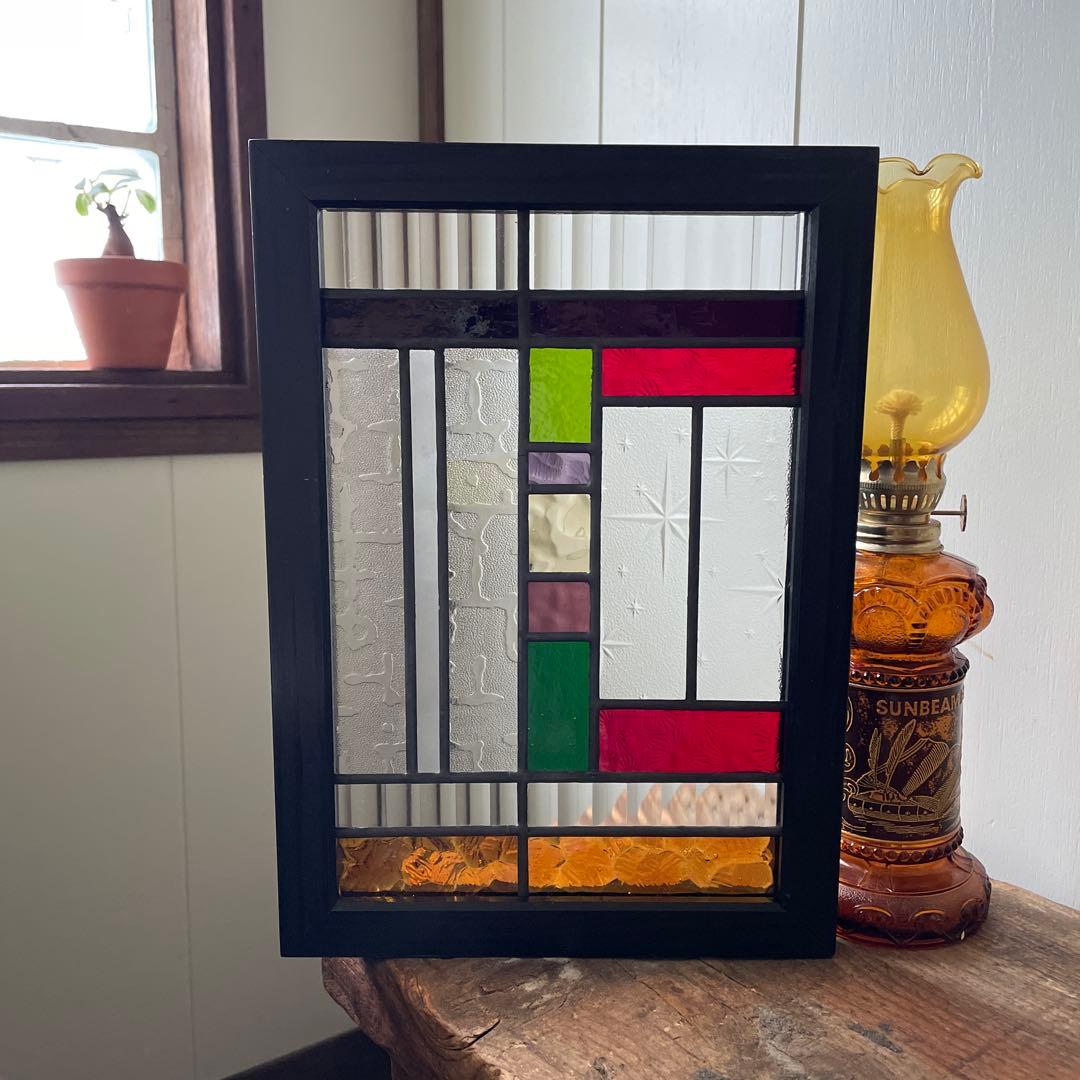 ステンドグラス　パネル　昭和レトロ　和モダン　ガラス引き戸
