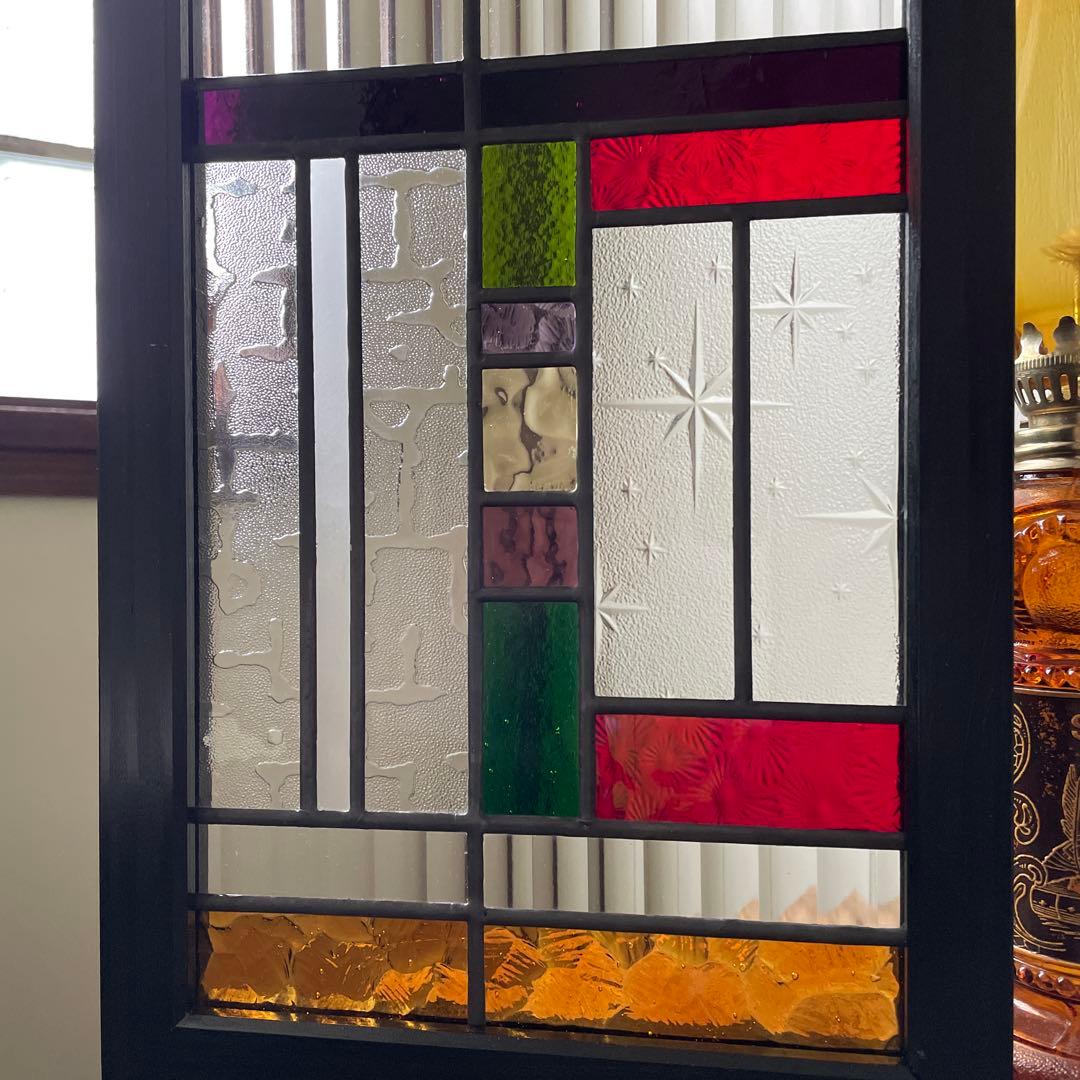 ステンドグラス　パネル　昭和レトロ　和モダン　ガラス引き戸