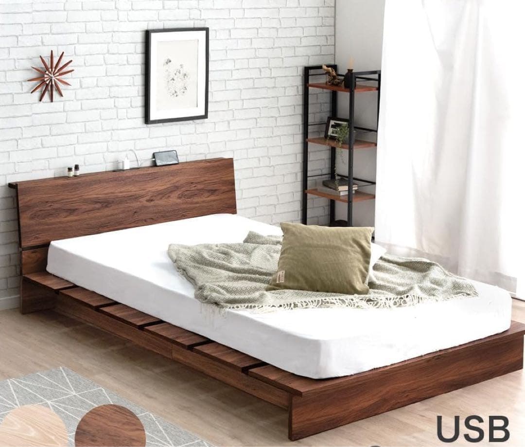 ダブルベッドフレーム USBポート付き